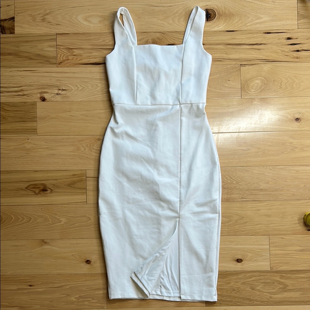 NWOT Lulus White Bodycon Midi Dress Square Neck | Size Medium